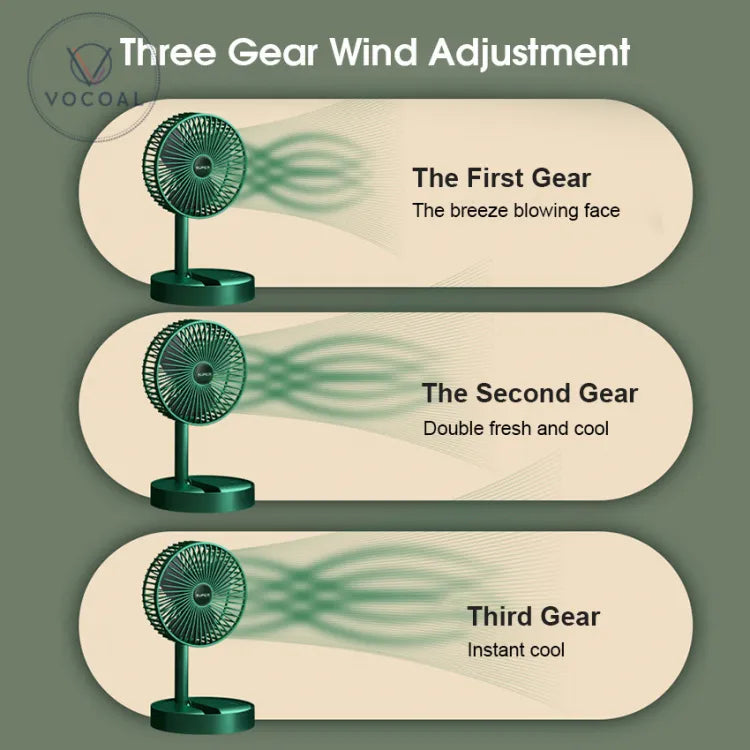 3 Gears Summer Silent Desktop Retractable Fan for Office Bedroom School USB Rechargeable Ventilator