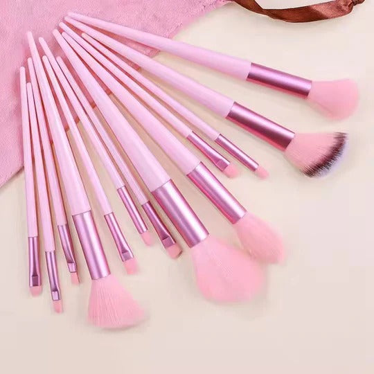 13 Pieces Soft Fluffy Makeup Brush Set Pink Color - Without Box