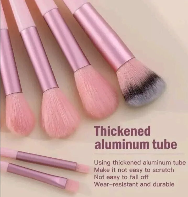 13 Pieces Soft Fluffy Makeup Brush Set Pink Color - Without Box