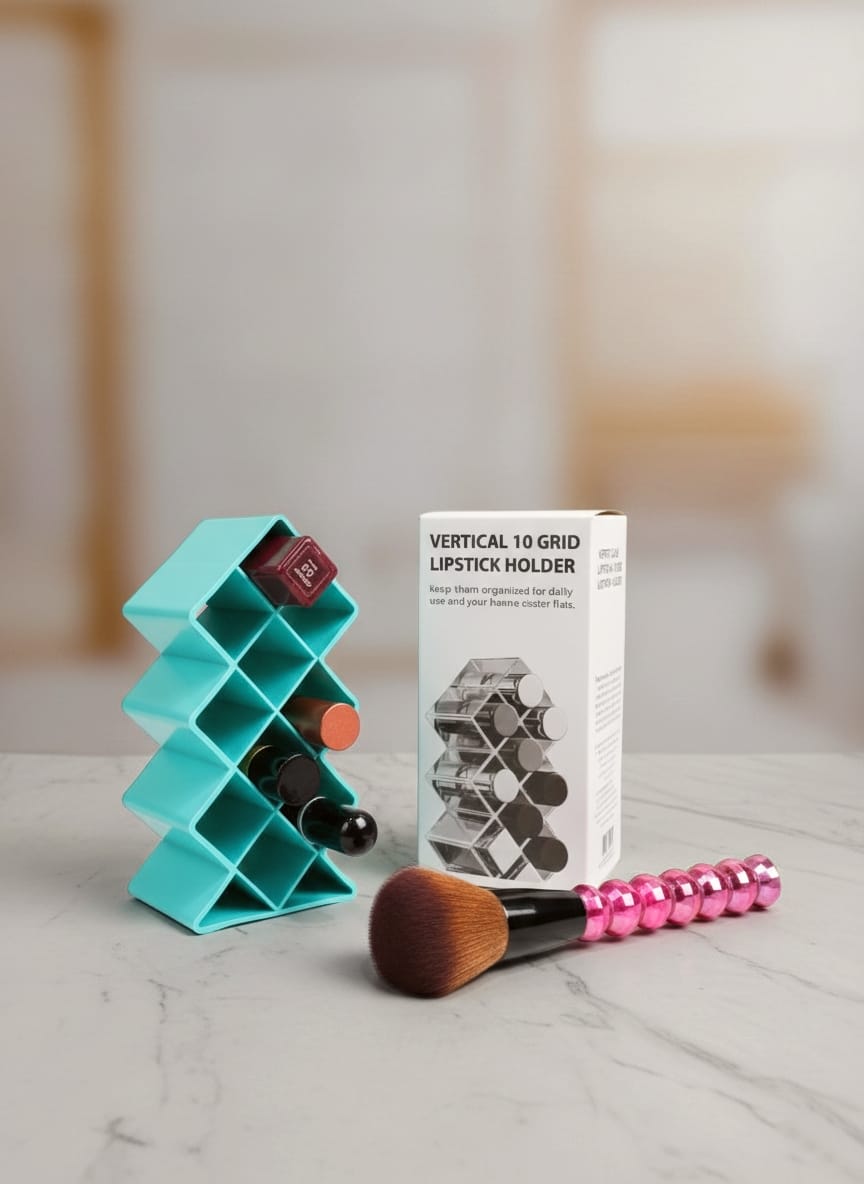 Plastic 10 Grid Lipstick Organizer with Storage Box (Random Color)