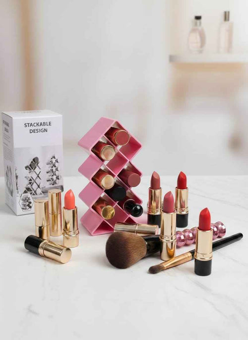 Plastic 10 Grid Lipstick Organizer with Storage Box (Random Color)