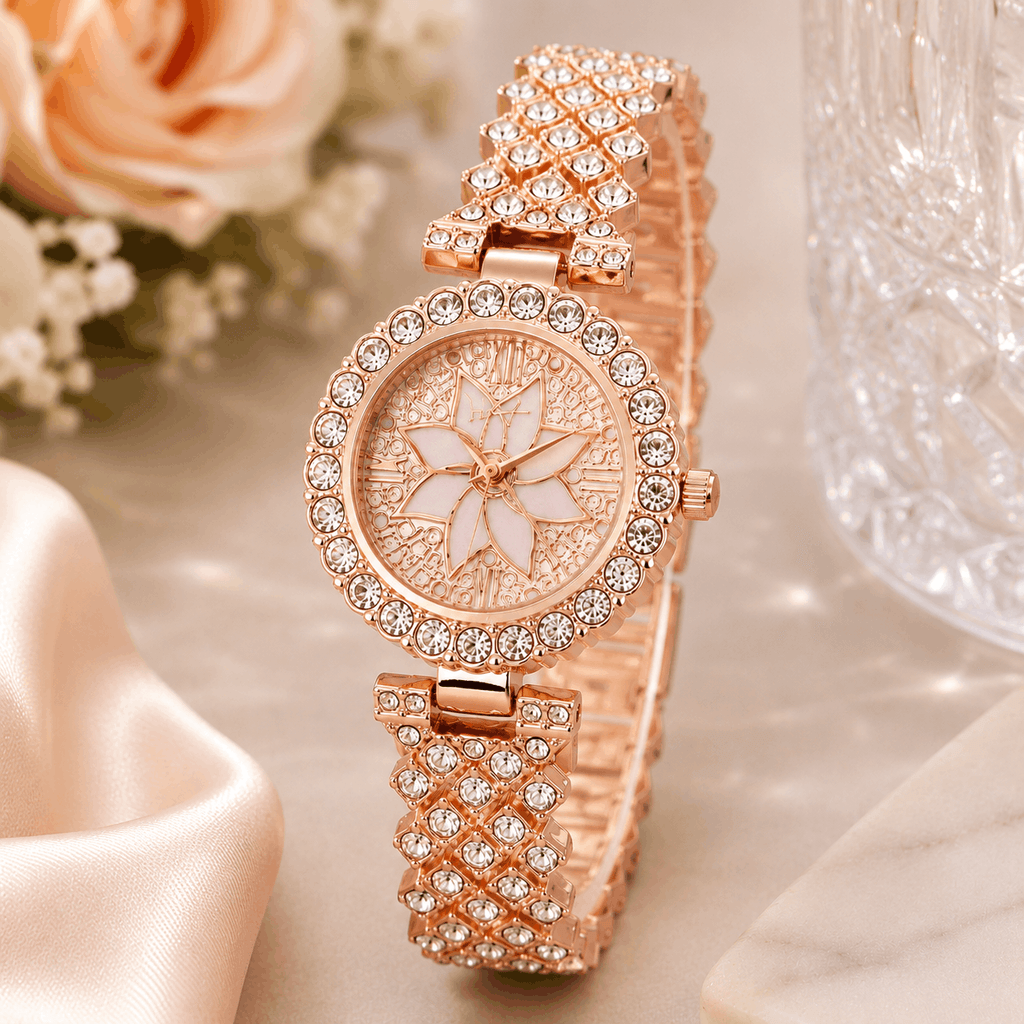 Luxury Floral Crystal Quartz Wrist Watch for Women - Renovra