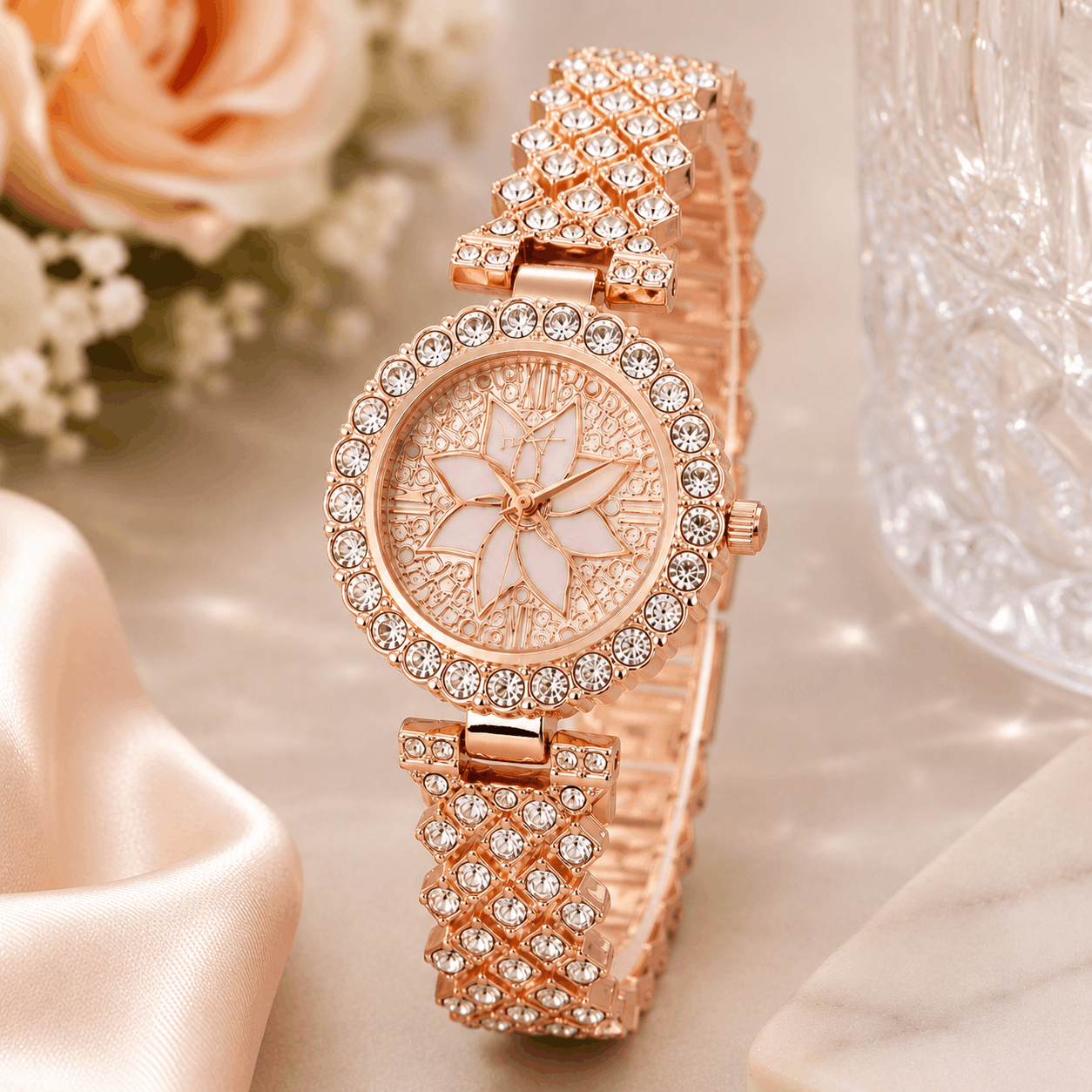 Luxury Floral Crystal Quartz Wrist Watch for Women - Renovra