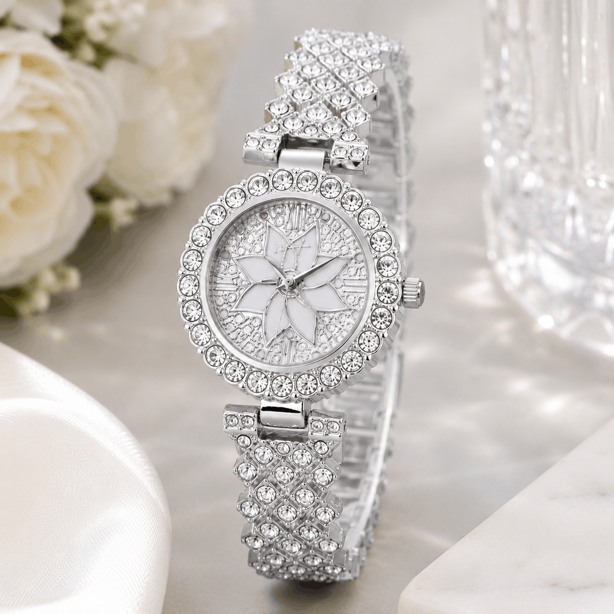 Luxury Floral Crystal Quartz Wrist Watch for Women - Renovra
